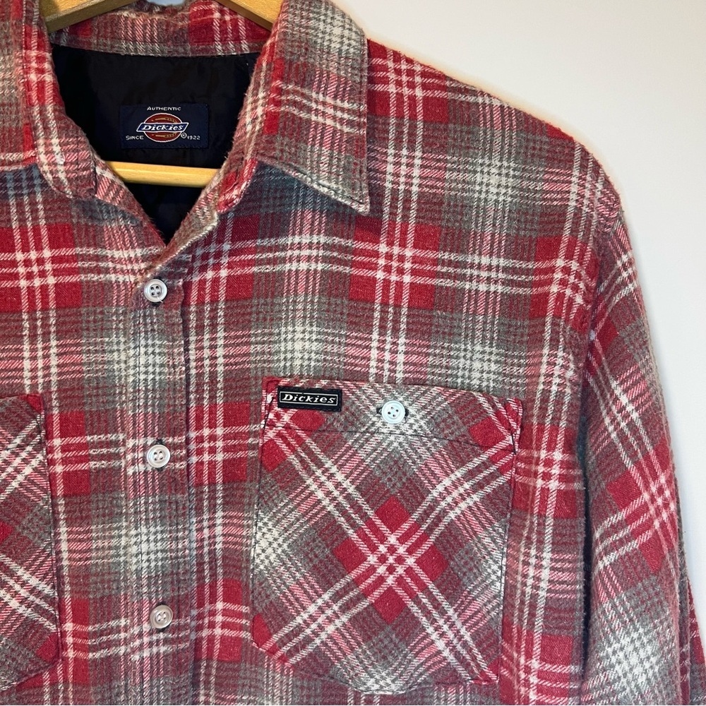 SOLD Vintage Dickies Red Plaid Flannel Button Down Shirt - Picture 3 of 6